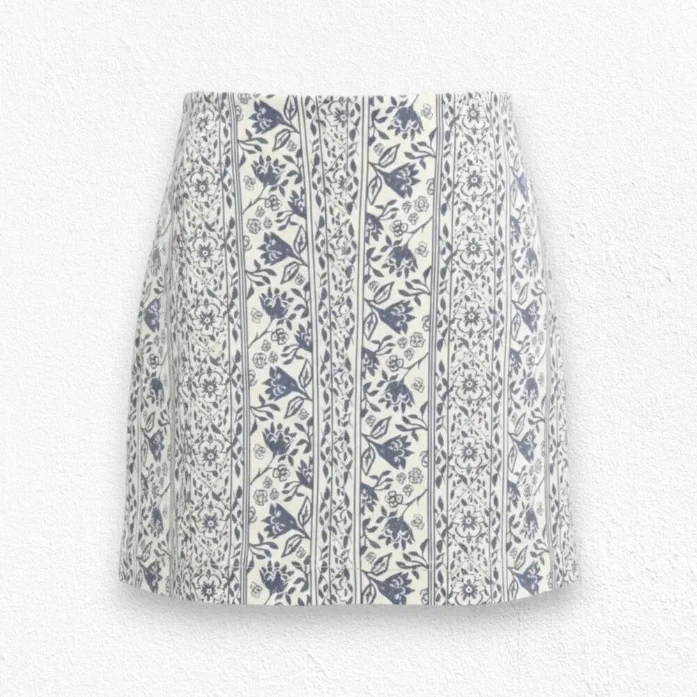 Free People Macadamia Combo Ivory Floral Mini Skirt Cotton Blend Boho Size 0